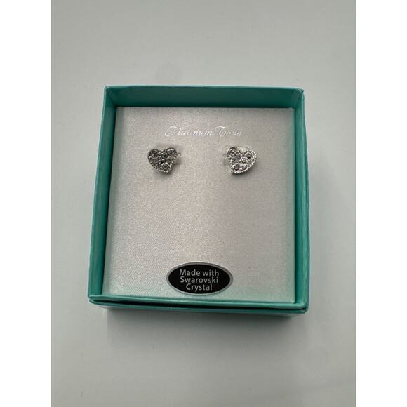 Swarovski Earrings Platinum Tone Heart Earrings - Picture 1 of 4